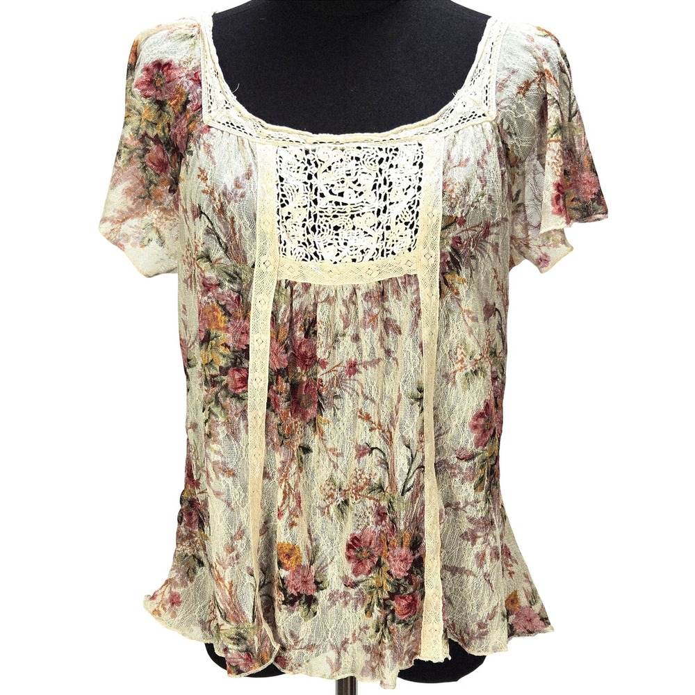 Women's Denim‎ & Supply Ralph Lauren Medium Floral Lace Crochet Blouse Boho Top
